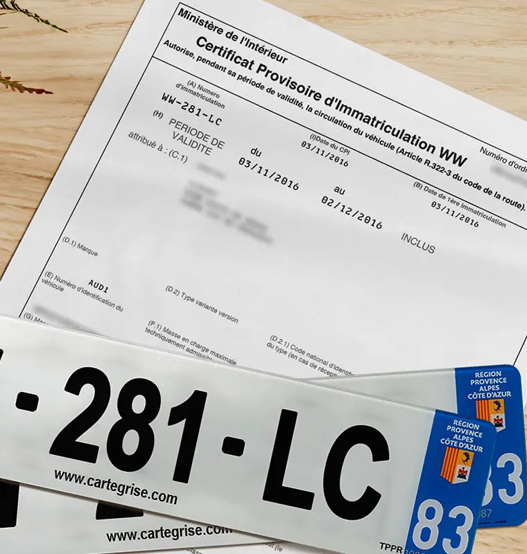 certificat provisoire d'immatriculation sur une carte grise allemande